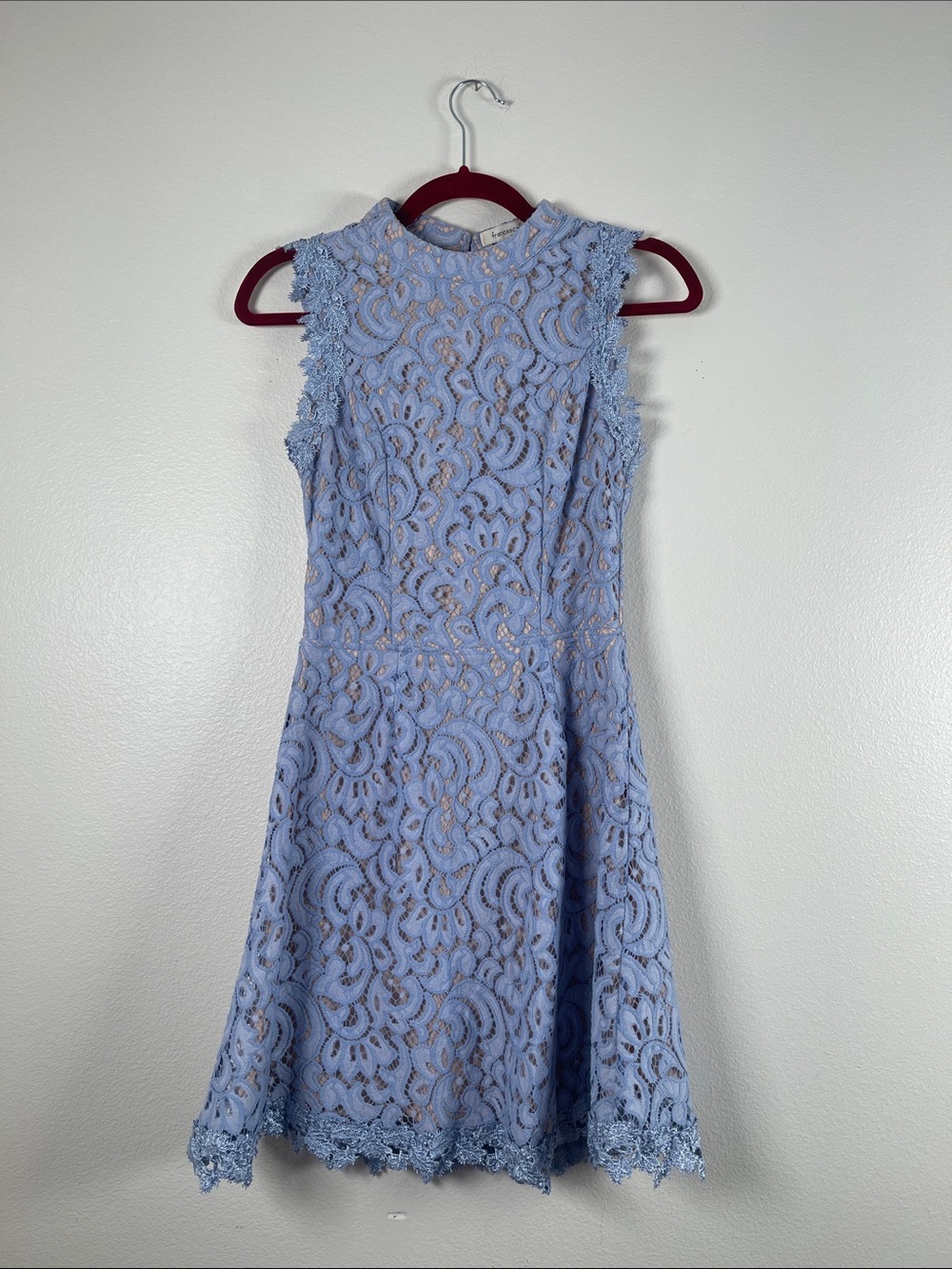 Francesca's Collections Light Blue Lace Fit & Flare Mini Dress